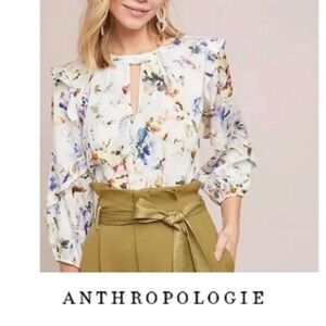 🎀 Dolan Anthropologie Araminta Floral Blouse Ruffle- 3/4 Sleeve Women’s Large